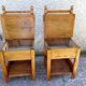 2 old wooden children's chairs with a small chest.