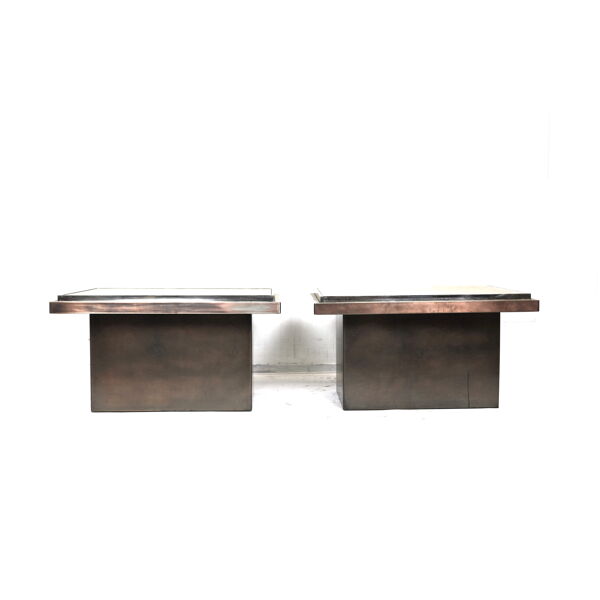 Ensemble de 2 tables basses Belgo Chrom avec plateau en travertin fabriqué dans les années 1970