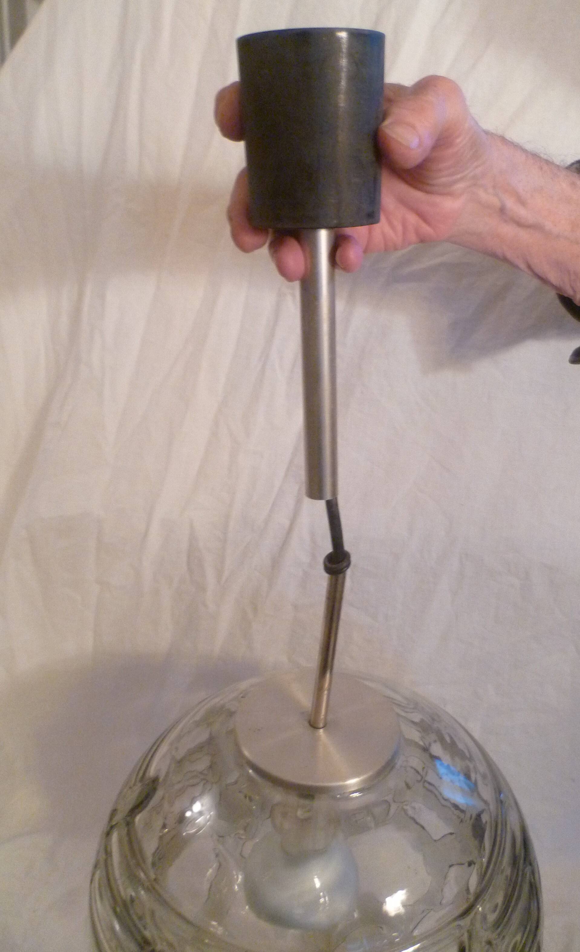 Set of 2 smoked glass ball suspensions by Doria Leuchten, Germany, 1970s.