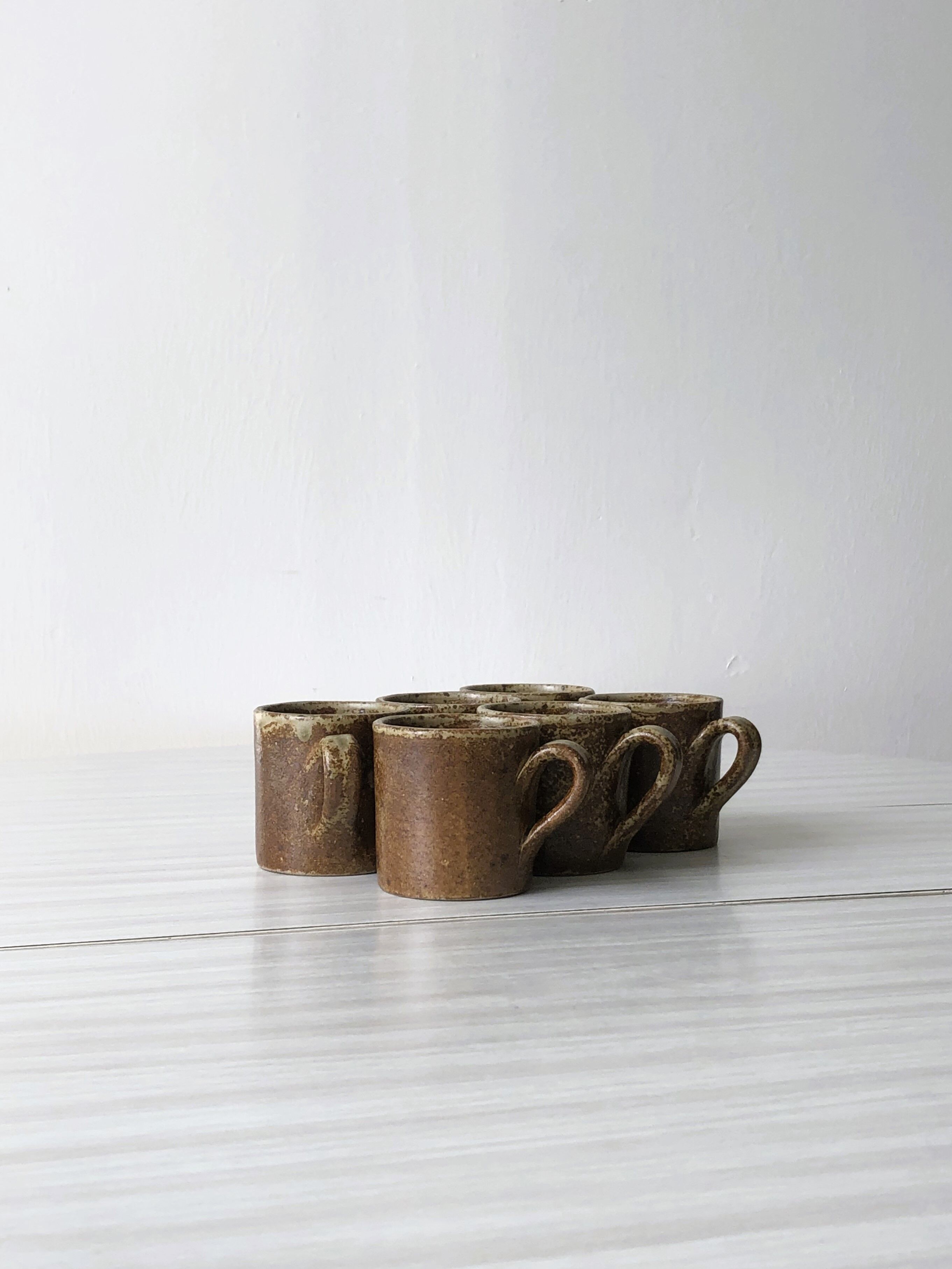 Set of 6 cups in vintage pyrite and glazed stoneware