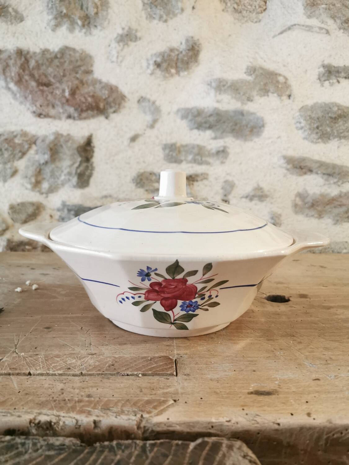 Petite Soupière Légumier Digoin Sarreguemines rose