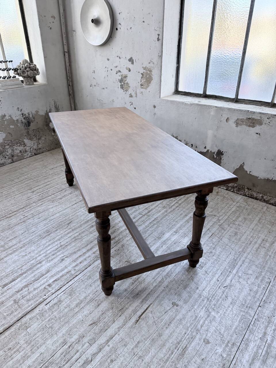 Farm table with turned legs, made of pine and birch, 180cm.