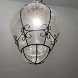 Wrought Iron Murano Glass Light Pendant 1950’s