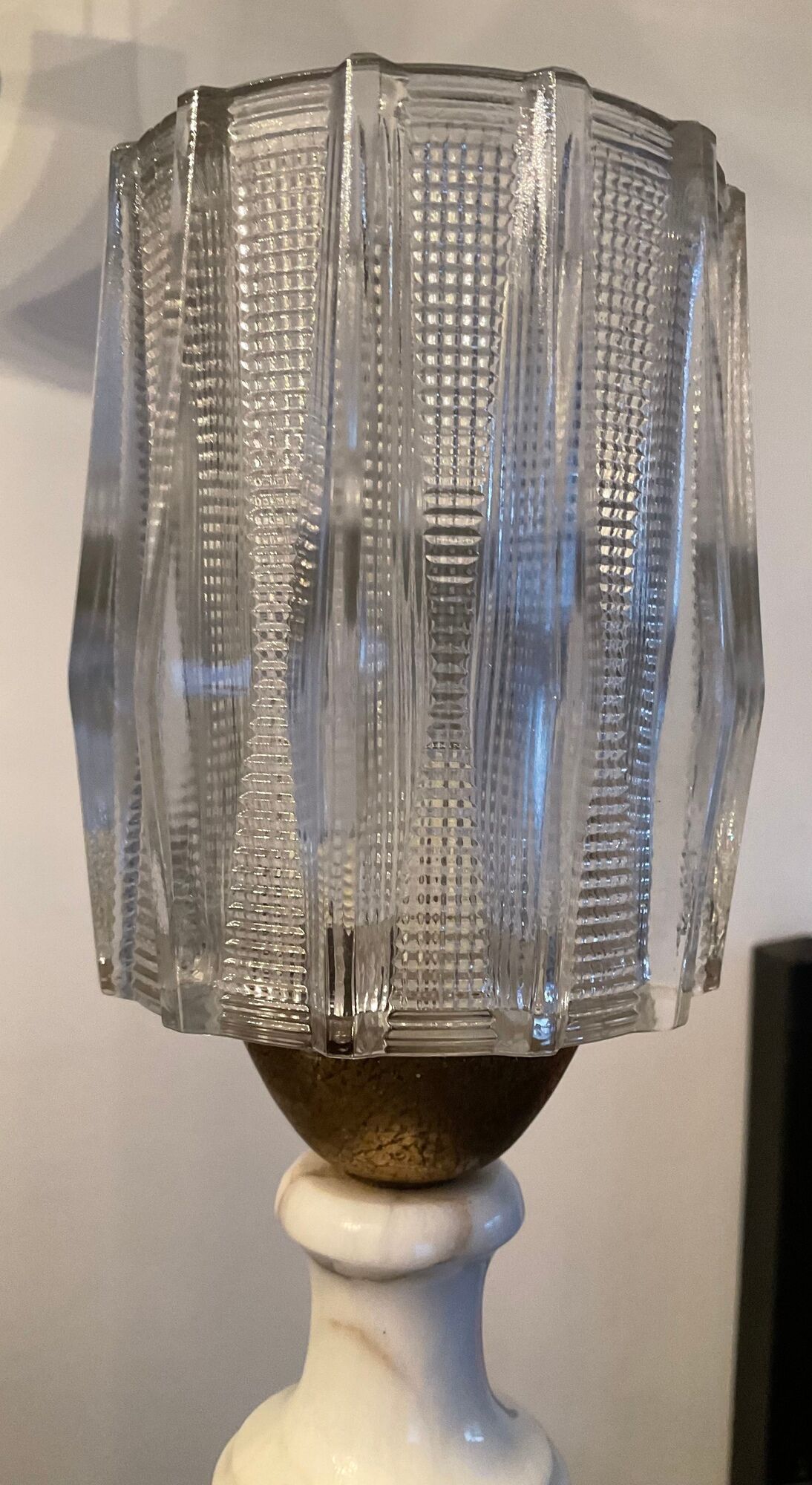 Pair of vintage lamps in marble and glass 70s