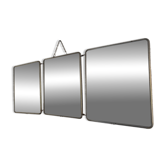 Miroir vintage 1950 triptyque barbier brique - 30 x 76 cm