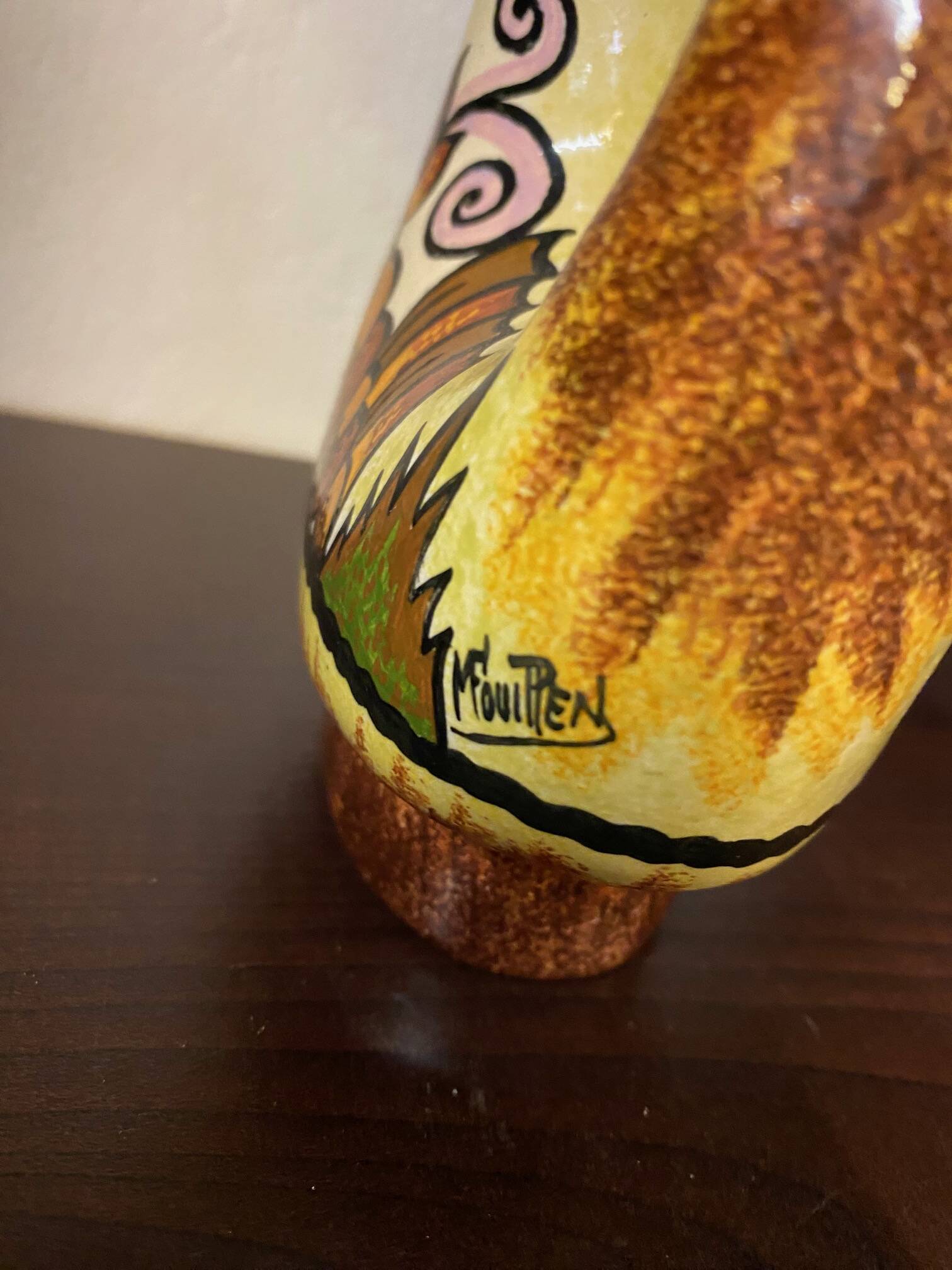 Quimper fouillen faience pitcher from the 50s/60s oblique shape gorse decor