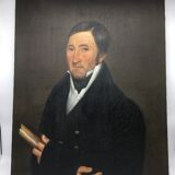 Signed painting, portrait of a gentleman with a book and an earring: 19th century