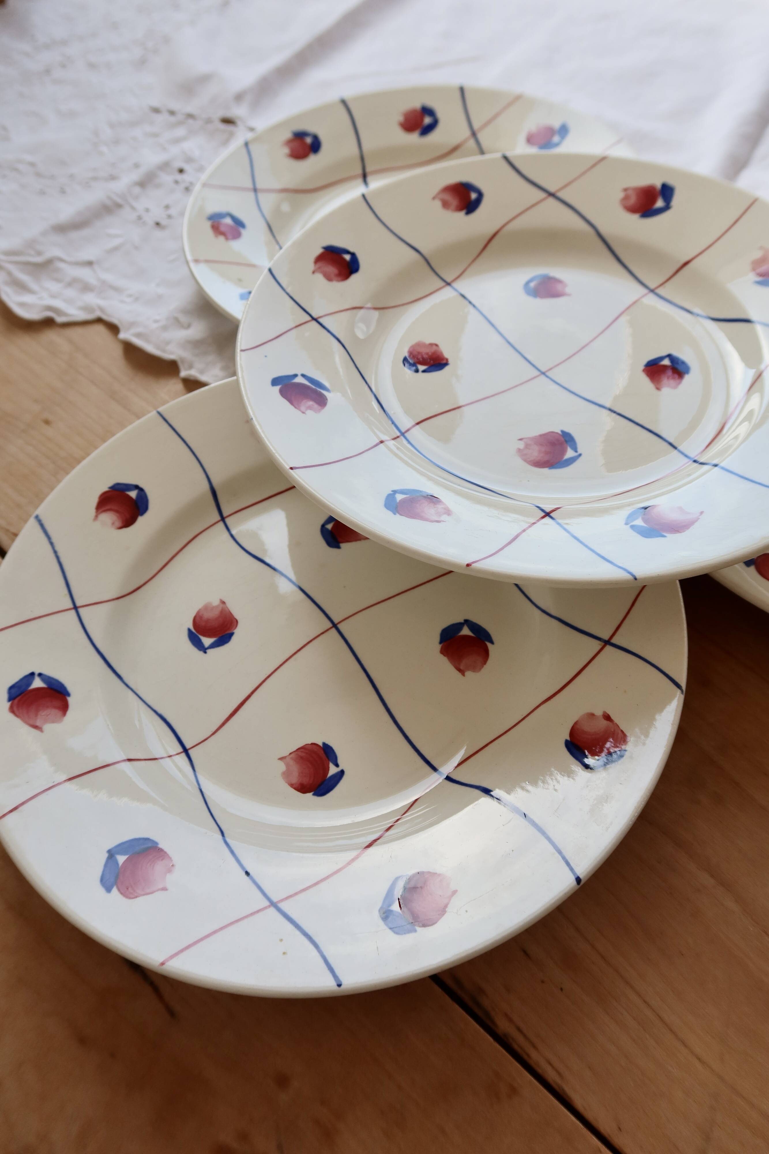 4 vintage dessert plates Gien - Chevreuse model