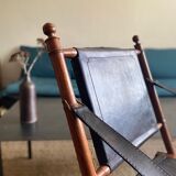 Safari armchair in wood and leather