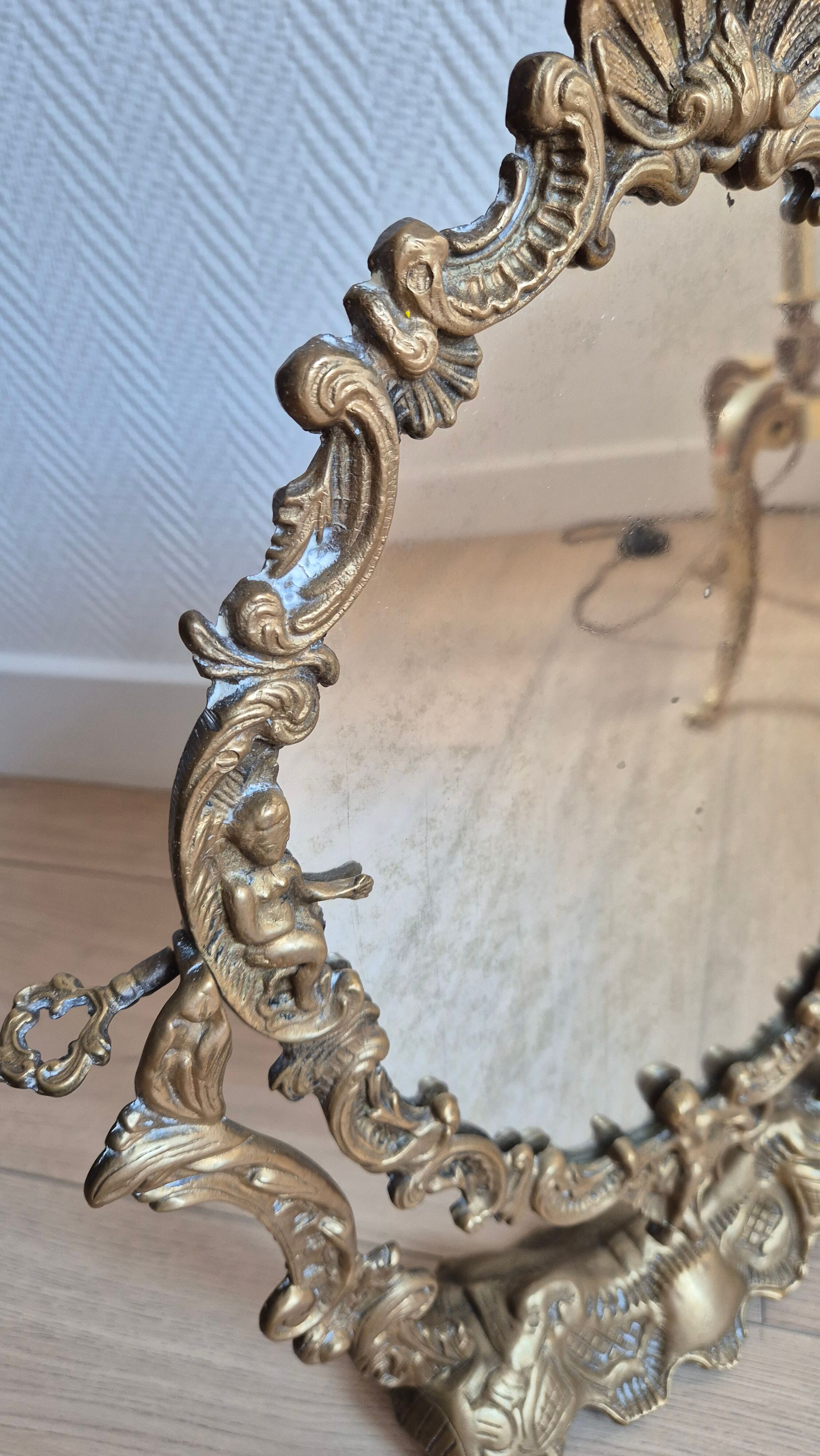 Antique table mirror in bronze — Louis XV Rococo style — 1900-1920