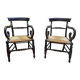 Pair of rustic straw-seated armchairs