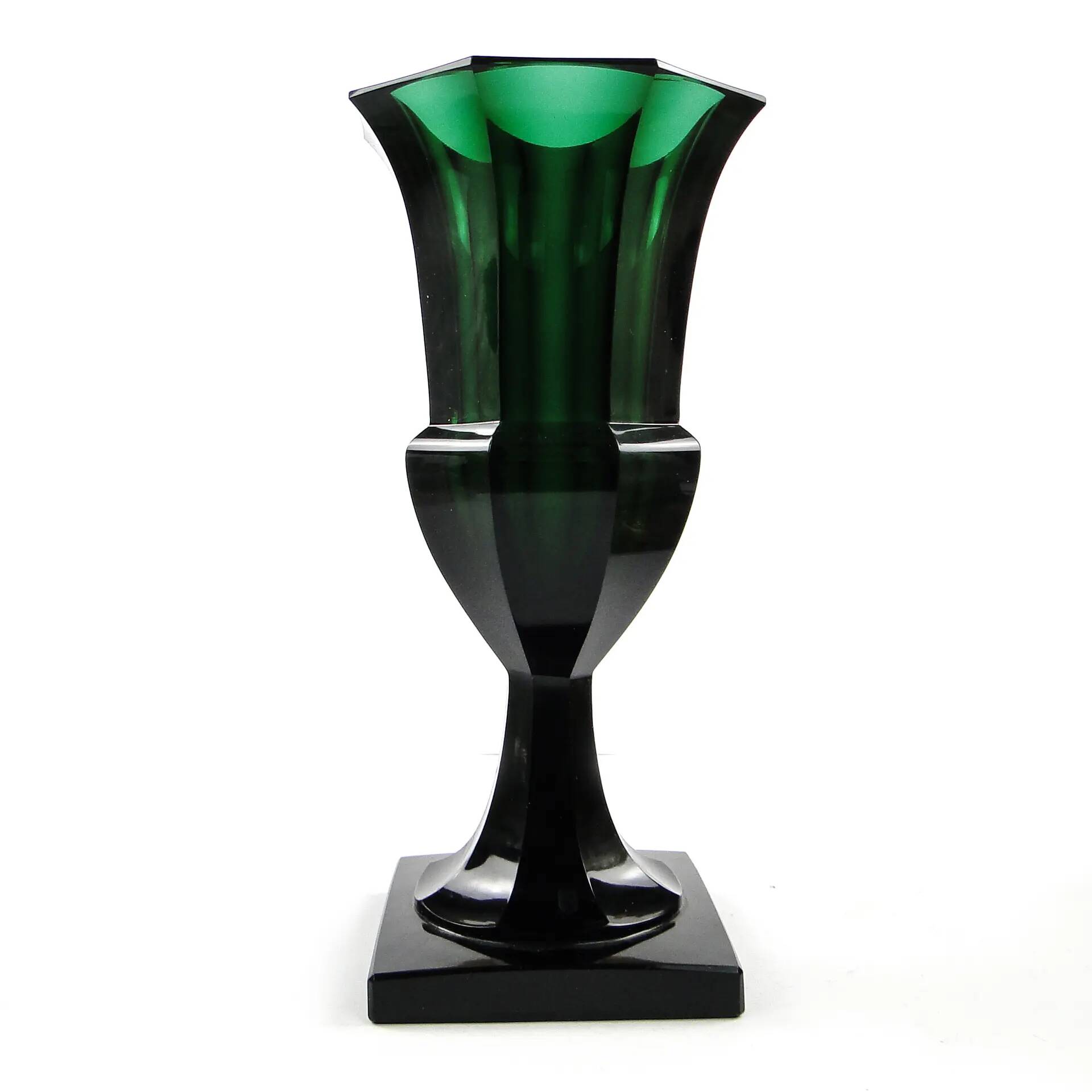 Art Deco vase, green crystal, Moser, Czechoslovakia, 1930s