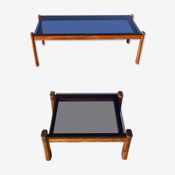 Coffee table and side table set smoked glass