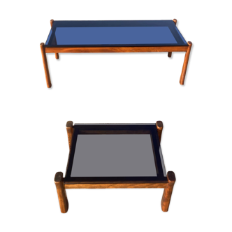 Coffee table and side table set smoked glass