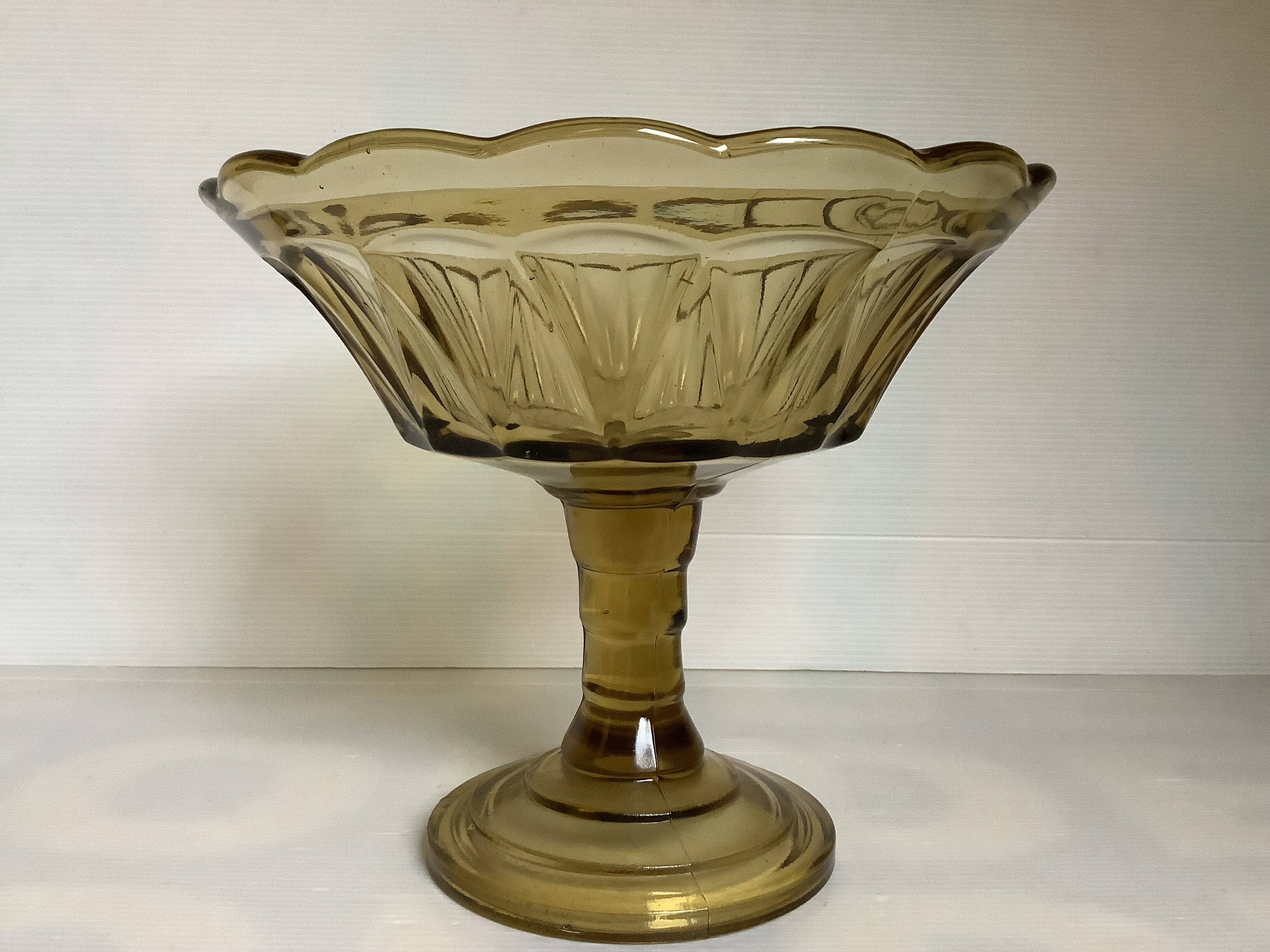 Large art deco molded glass footed bowl