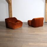 Pair of Cinna Sandra lounge chairs in velvet by Annie Hieronimus, 1970s