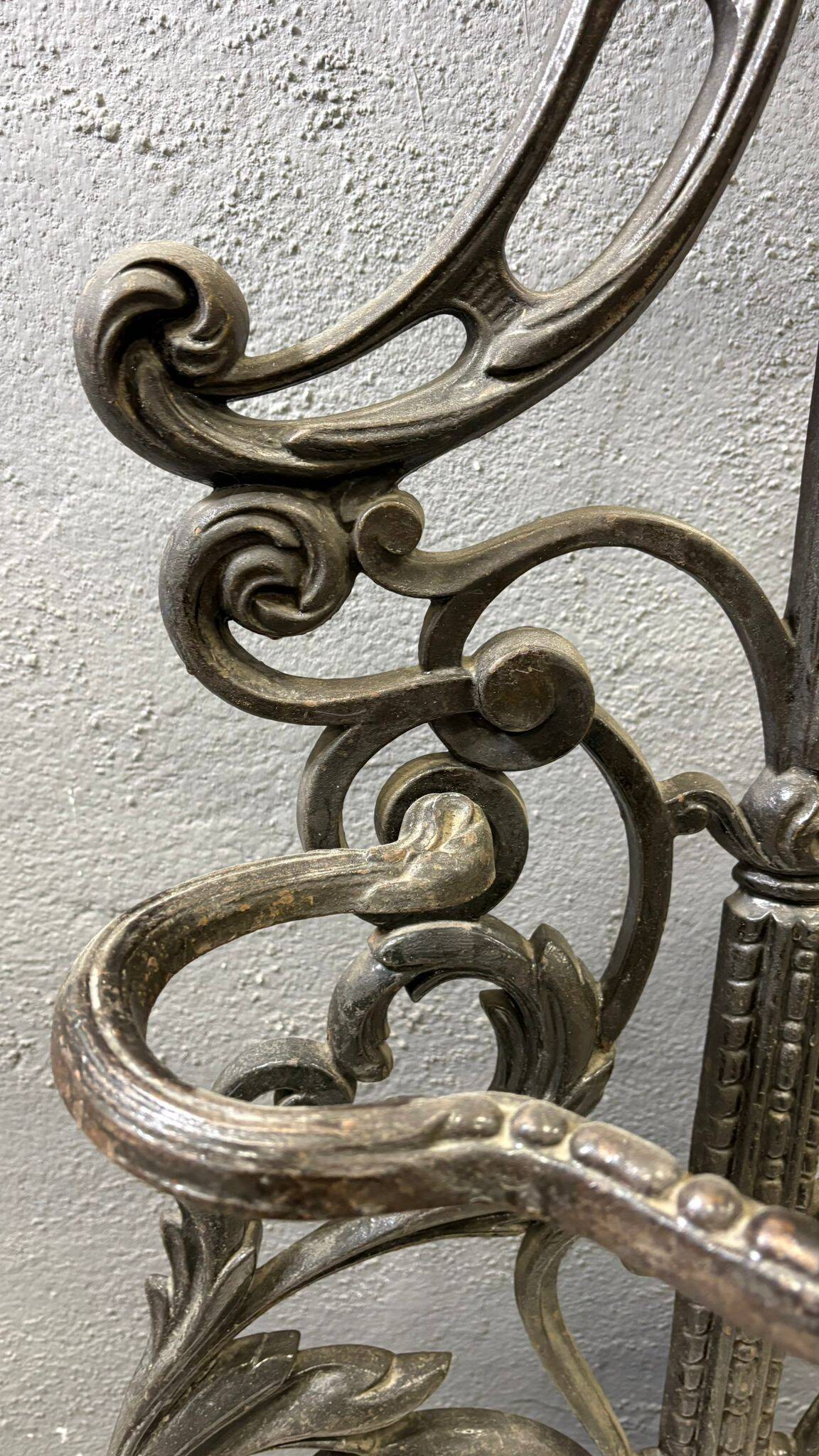 Antique cast iron hall stand, Victorian coat rack with marble base, ornate hall tree, 19th century