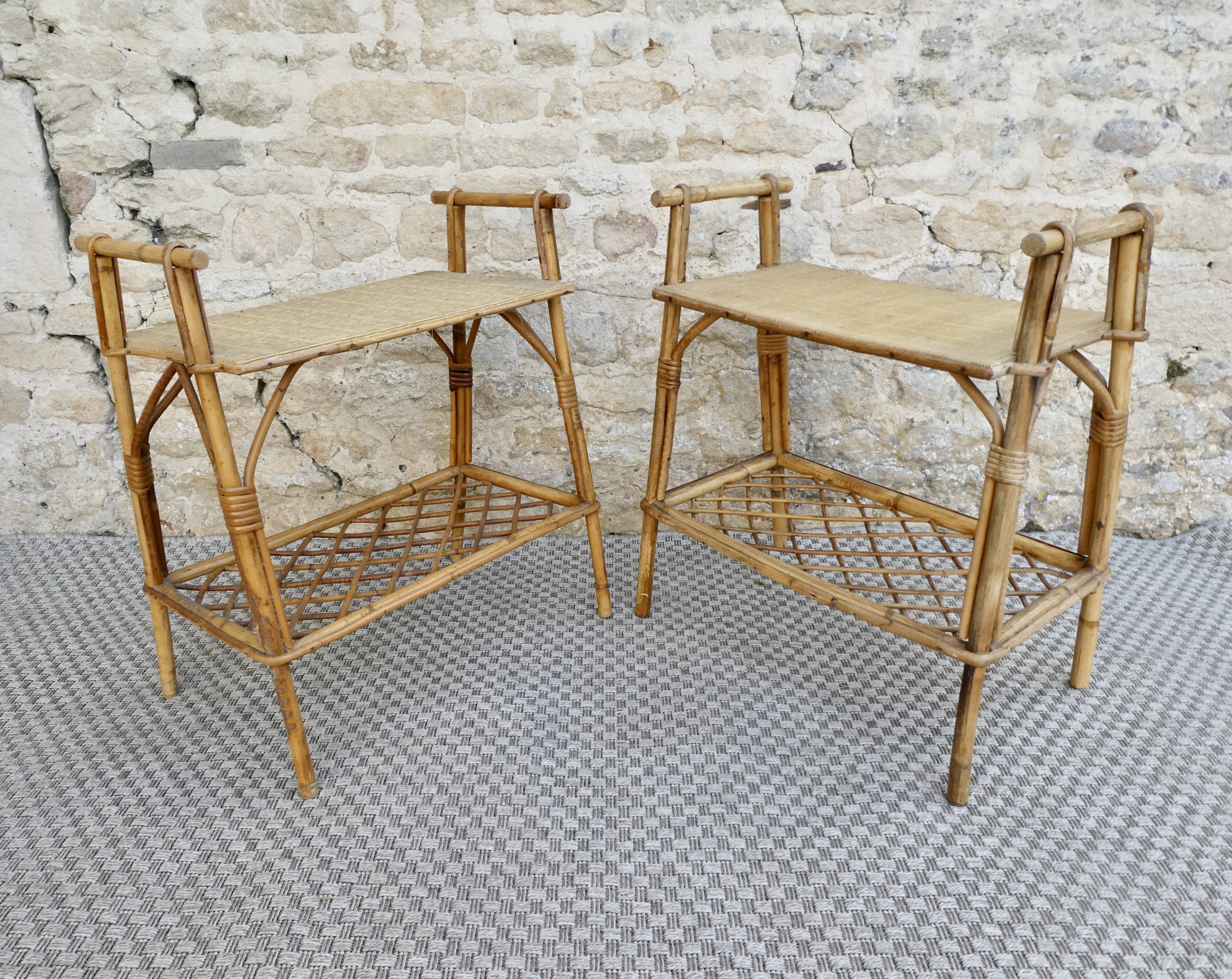 Pair of rattan bedside tables, 1960s-70s