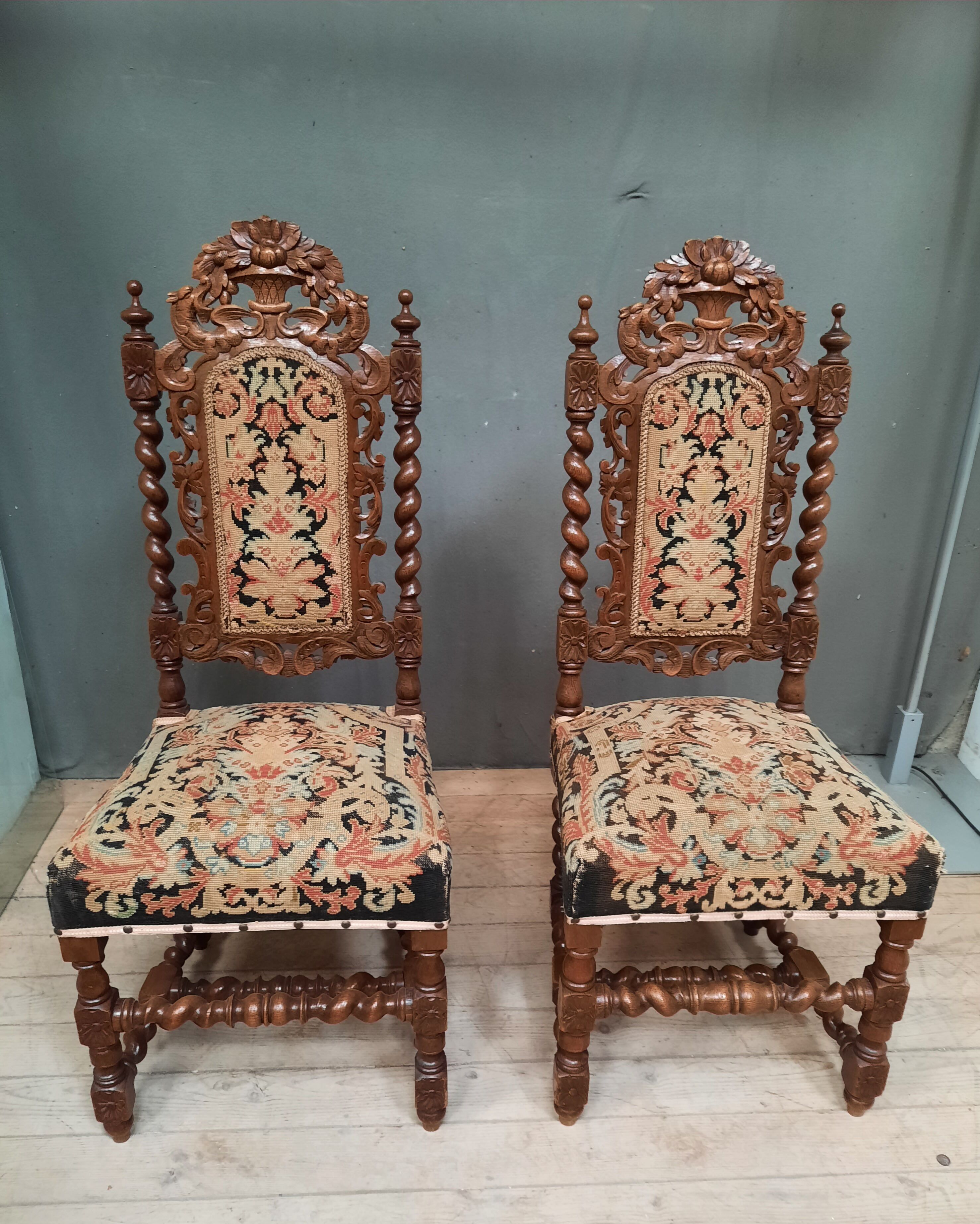 Pair of twisted oak chairs