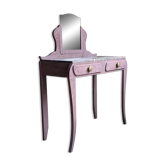 Coiffeuse art déco en chêne patinée vieux rose à l’ancienne charme intemporel