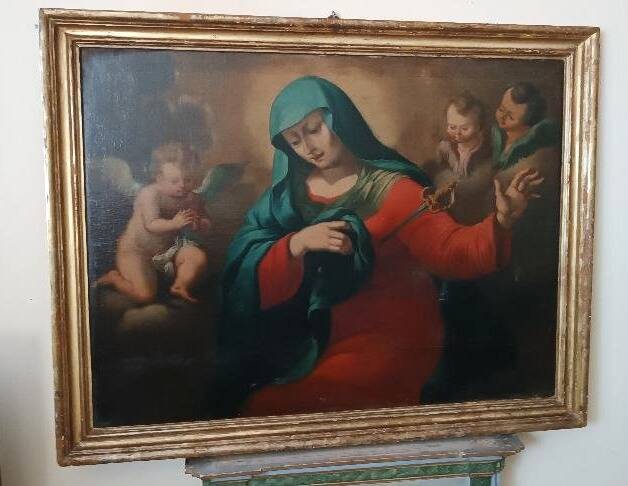 huile sur toile ancienne représentant la Vierge en deuil - époque baroque