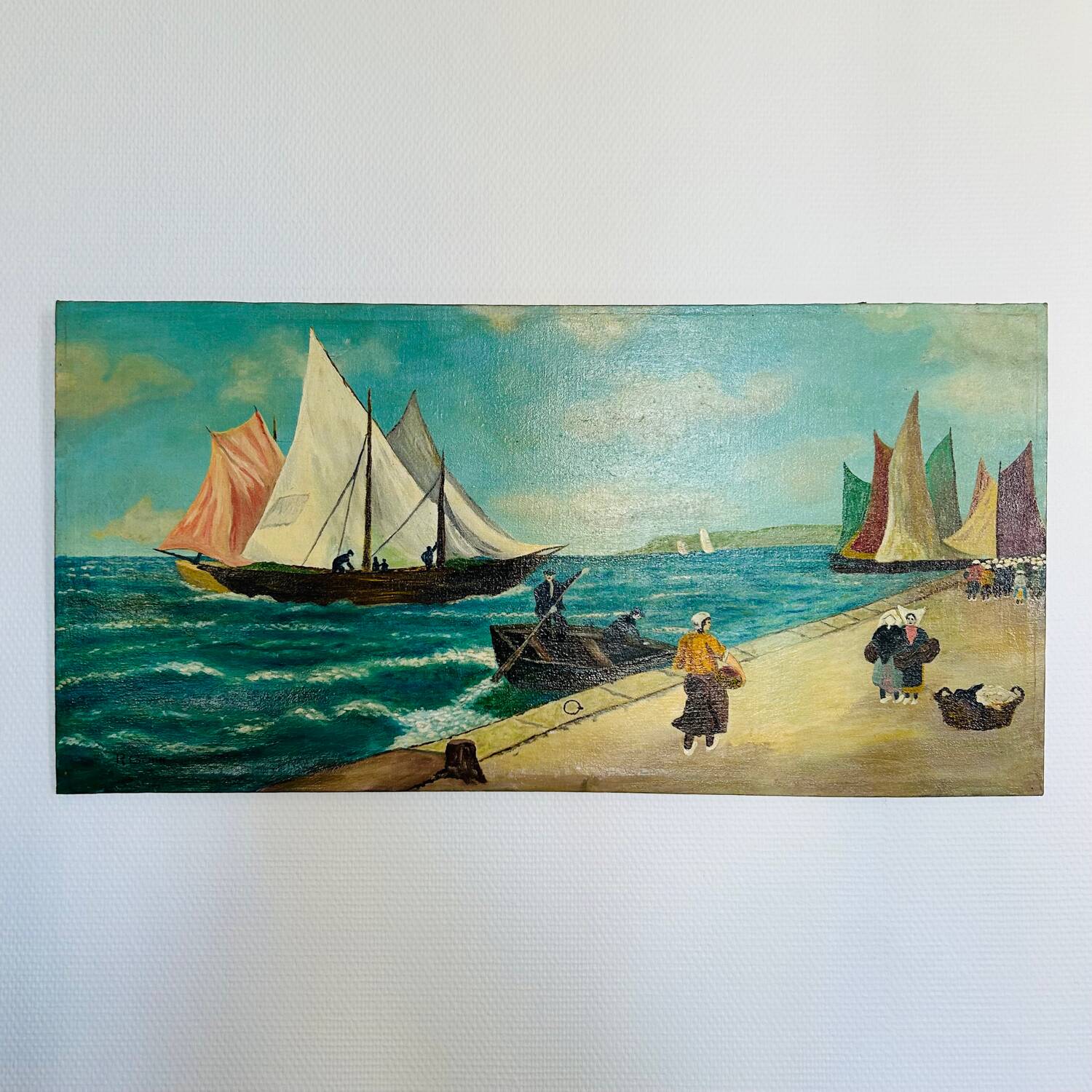 Large painting of an old fishing port