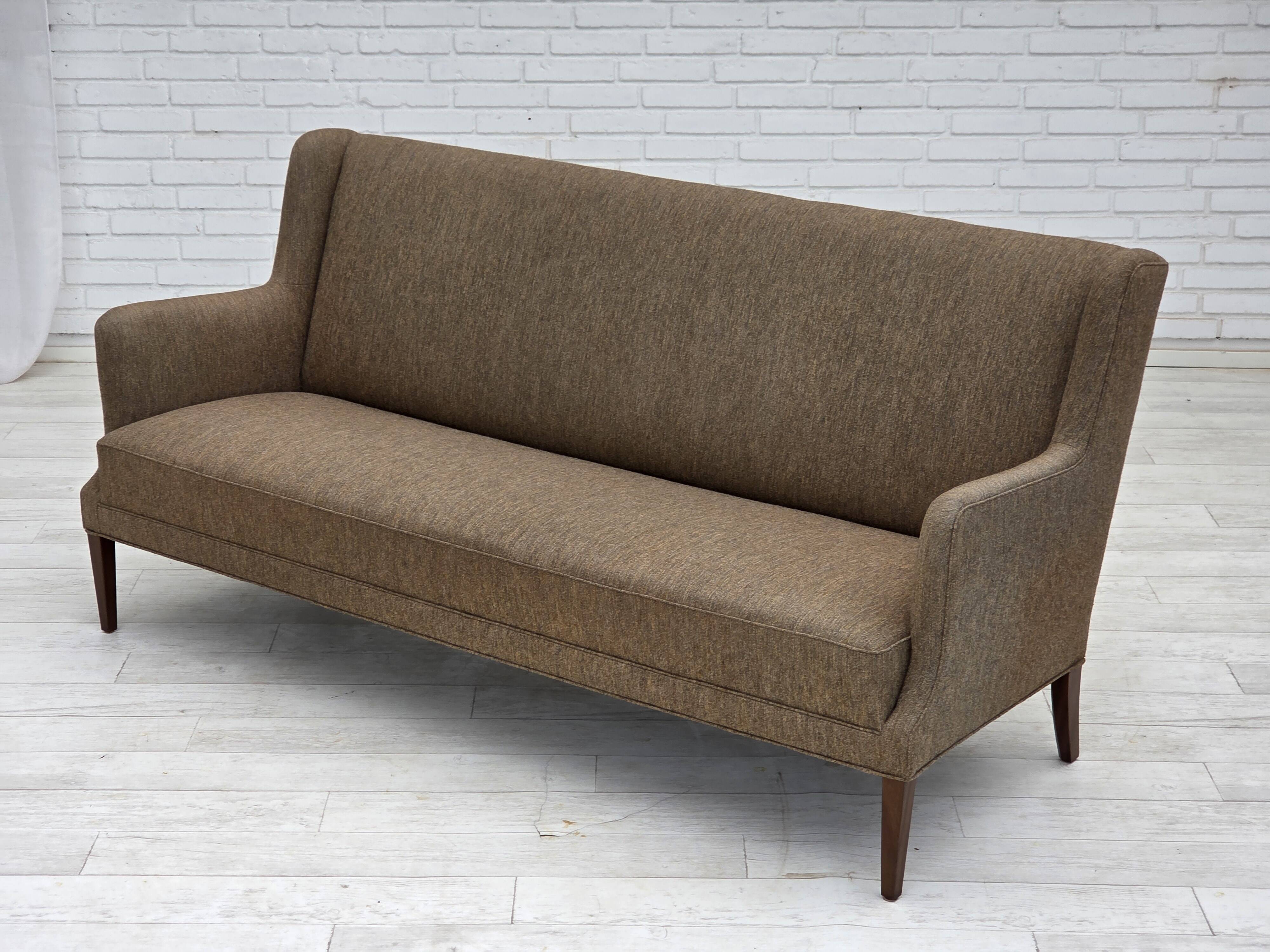 1960s, Danish 3-seater sofa, furniture wool, teak wood.