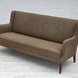 Années 1960, canapé 3 places danois, laine d'ameublement, bois de teck.