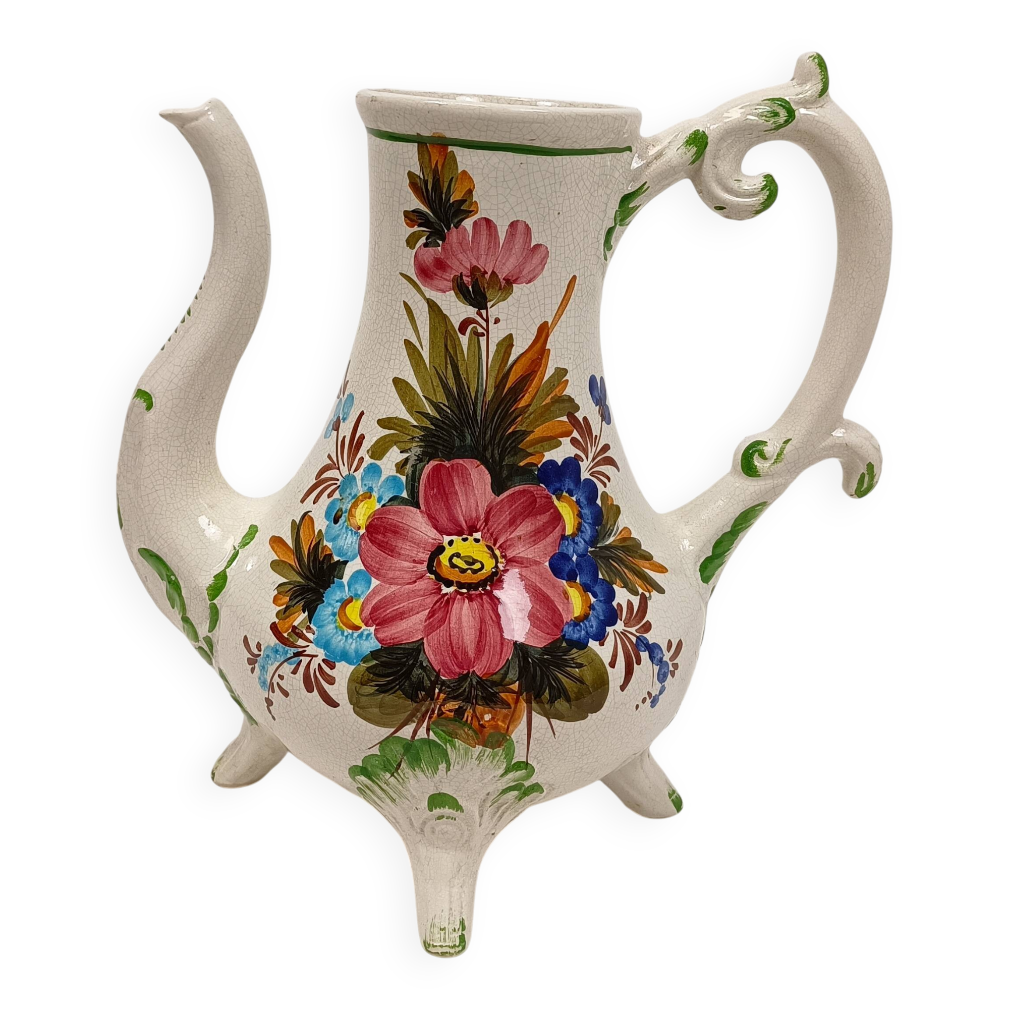 Antique Italian Bassano Vase Pitcher Carafe - Flower Pattern