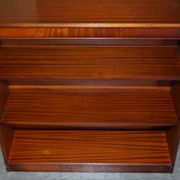 Pair of open dwarf bookshelves in mahogany by Shaws of London.