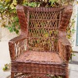 Duo of rattan wing chairs