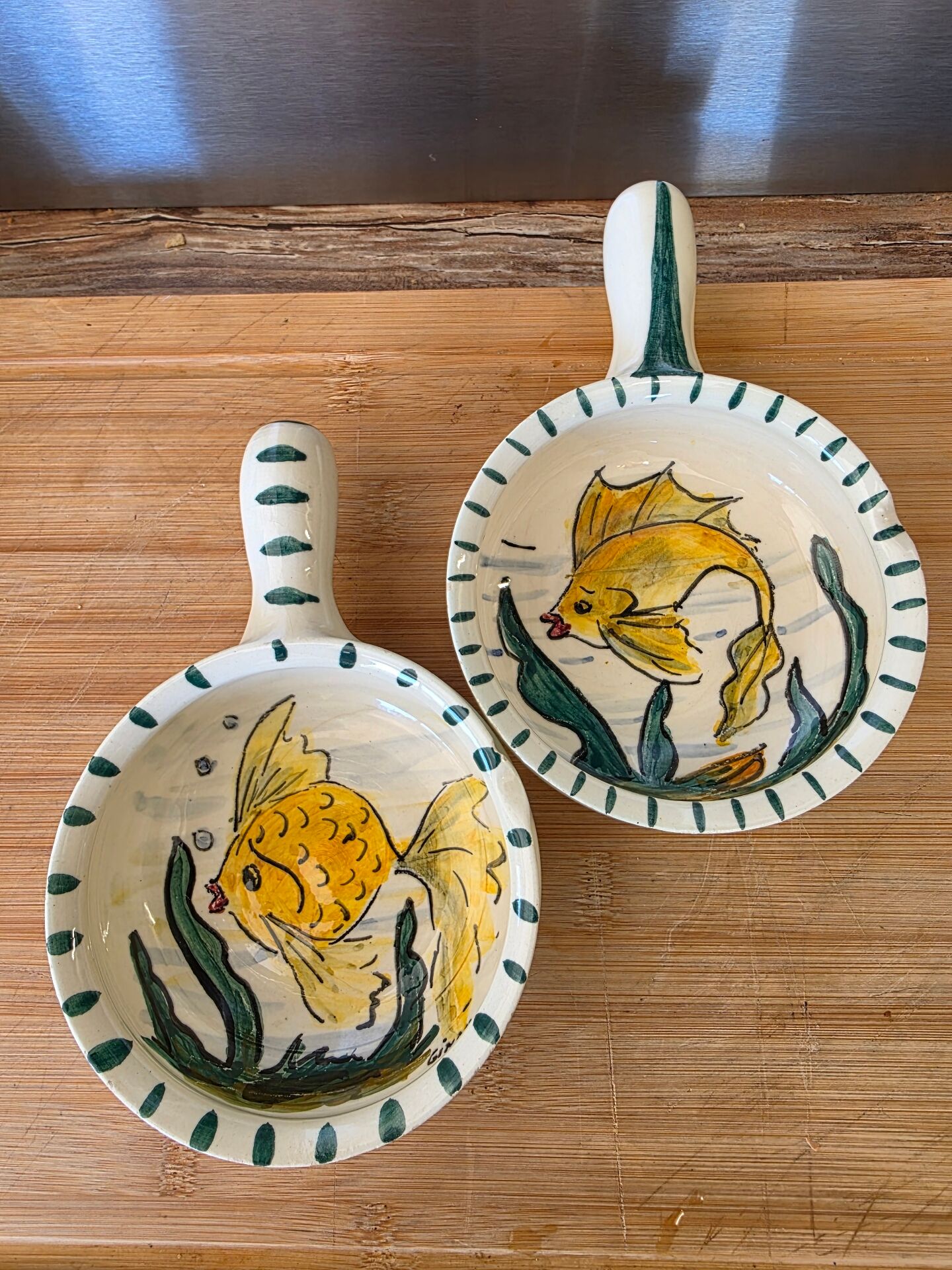 Duo de coupelles ramequin poisson Vallauris vintage Rubino