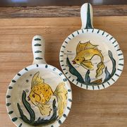 Pair of ramekin bowls fish Vallauris vintage Rubino