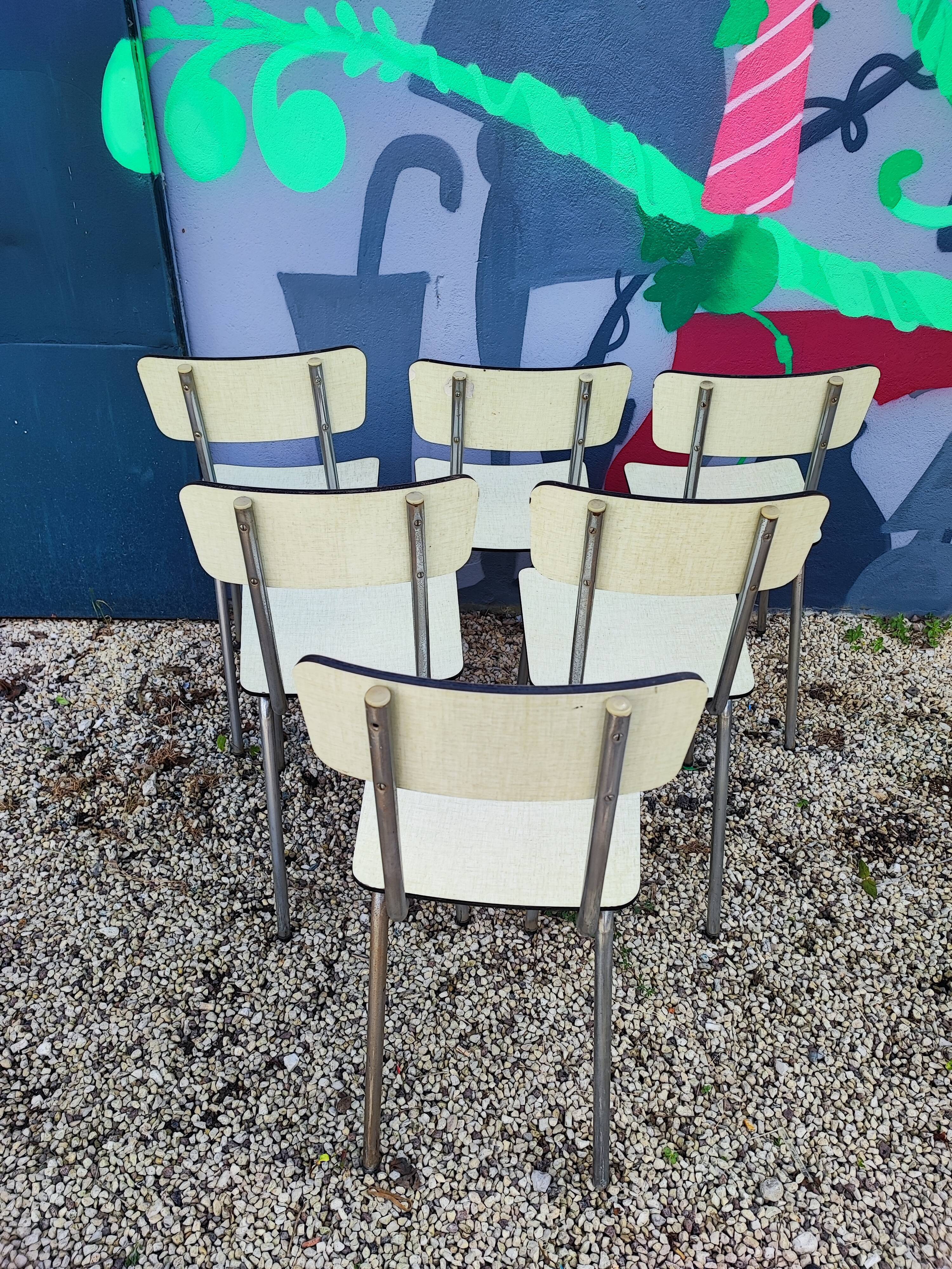 Lot 6 chaises formica jaune paille crème