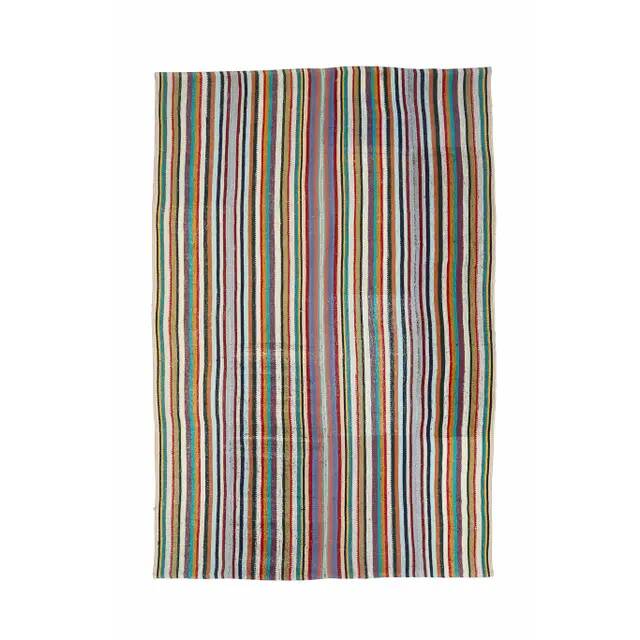 Tapis kilim vintage turc Oushak fait à la main en laine et coton vert