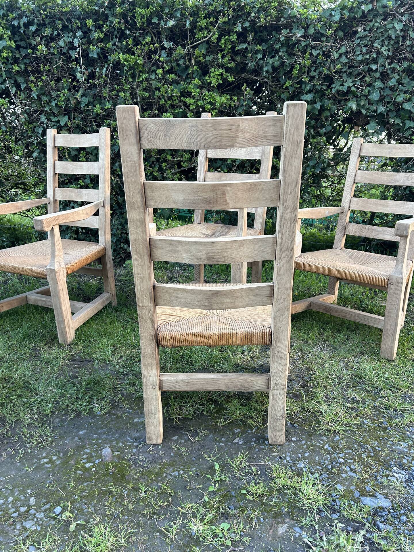 6 solid oak chairs - straw seats