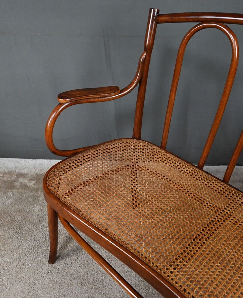 Curved beech bench, stamped J&J Kohn – Early 20th century