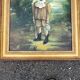 Tableau, huile sur panneau encadrée, portrait enfant au jardin style anglais, XIXe