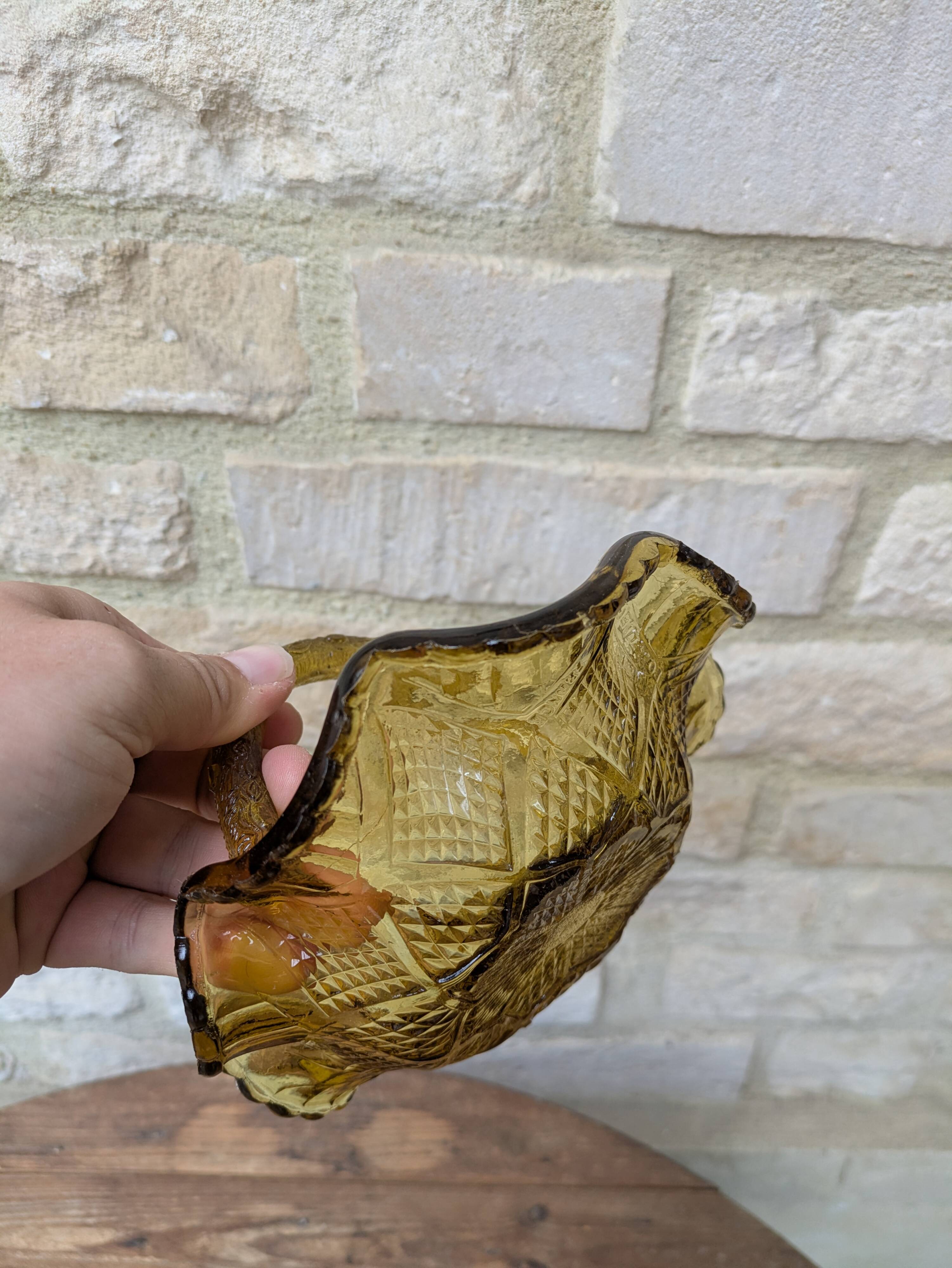 Small amber yellow glass pocket basket Portieux France
