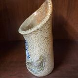 Salt stoneware vase signed jean claude monange blue flower place or hang