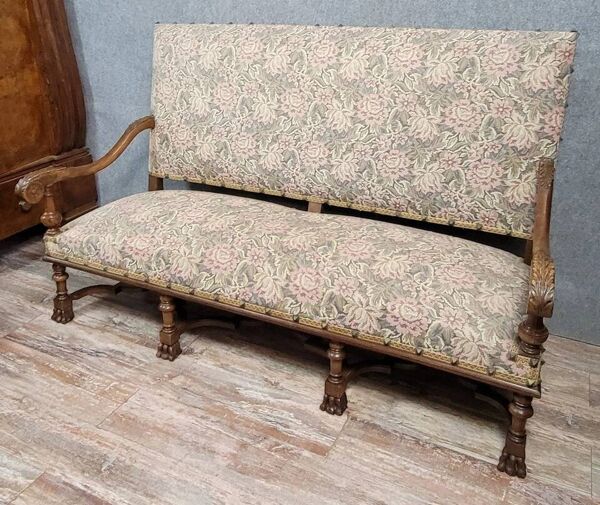 Banquette de Chateau style Louis XIII en noyer vers 1850