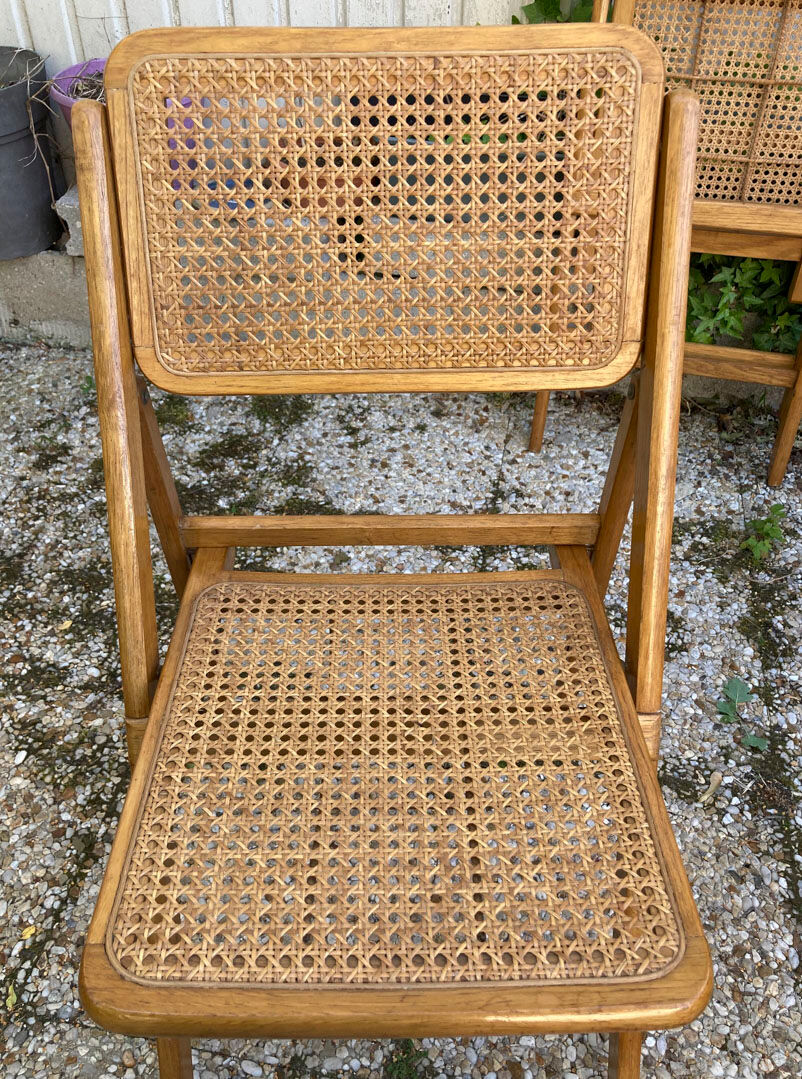 Lot de 3 chaises pliantes en bois et cannage