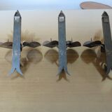 Series of 3 brutalist double wall candle holders in wrought iron beaten 40 years 50