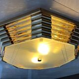 Midcentury brass/glass ceiling lamp/flush mount or wall lamp, 1960s