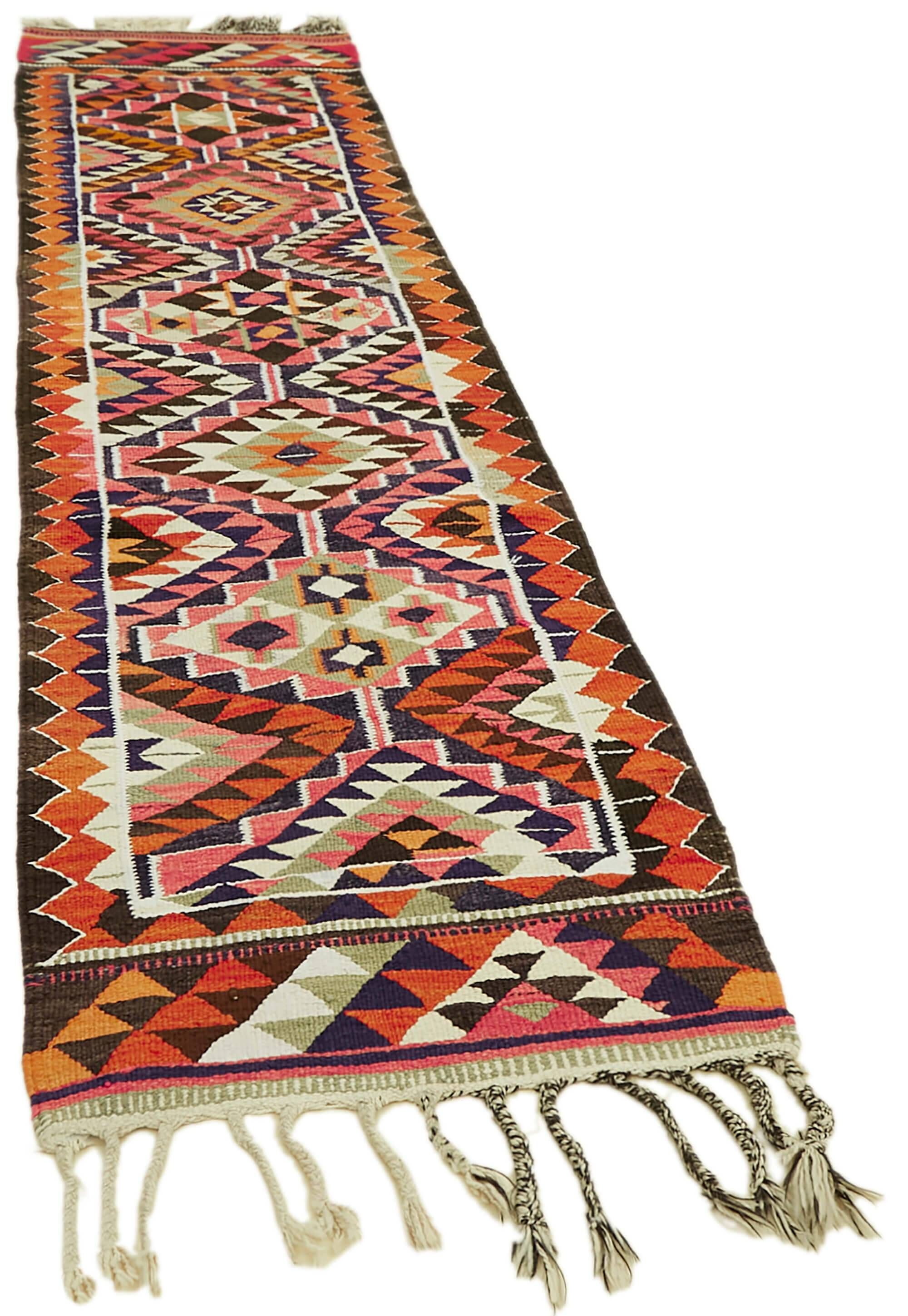 Turkish Handwoven Vintage Herki Kilim 90 cm x 348 cm