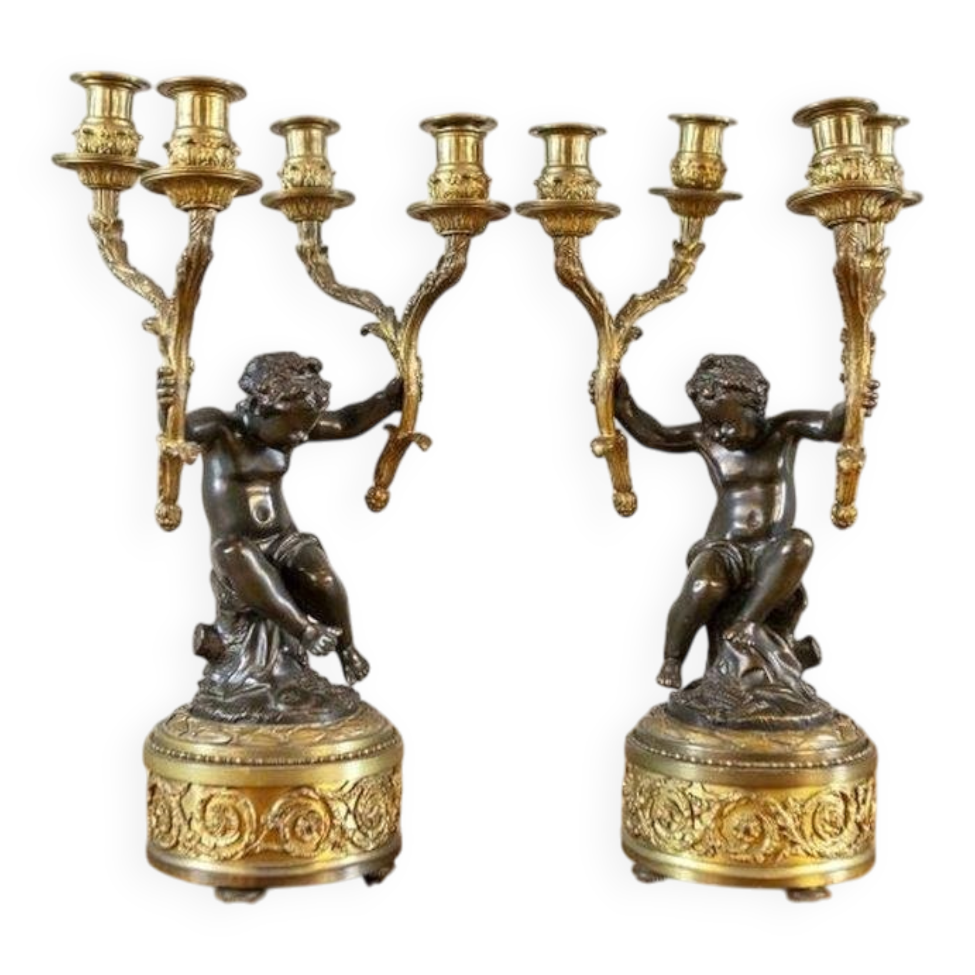 Bronze Four-Armed Candelabras, Set of 2