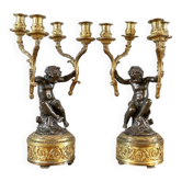 Bronze Four-Armed Candelabras, Set of 2