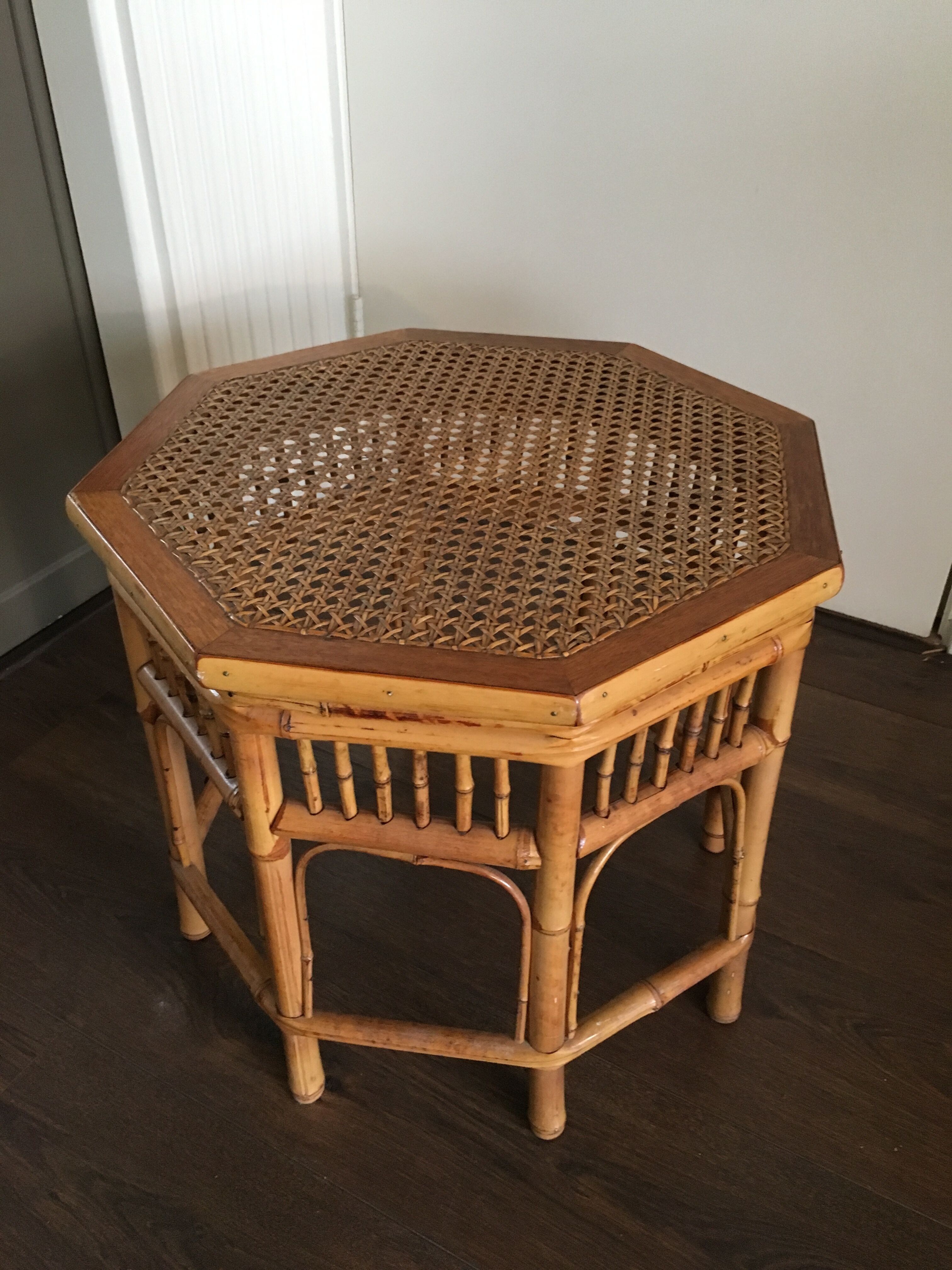 Rattan and wicker side table, 1950