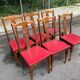 6 Art Deco dining chairs in solid wood and burgundy leather, 1950s