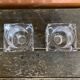 Pair of Modernist Cube Design Candle Holders Moulded Glass 1970s Vintage